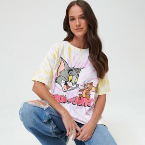 Sinsay - Tričko tie dye Tom & Jerry - Béžová