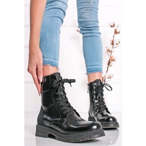 Čierne členkové šnurovacie topánky 2-25232