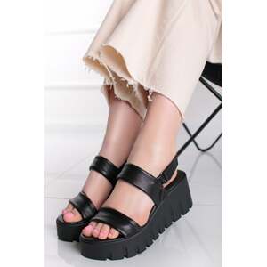 Čierne kožené platformové sandále 1-28709