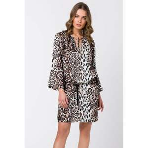 Béžové leopardie šaty s opaskom S338