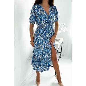 Modré kvetované midi šaty SF41